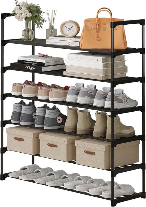 6-Tier 30 Calmootey Shoe Rack, Tall Large Capacity Pairs Shoes Storage Organizer, Stackable Wide Shoe Shelf