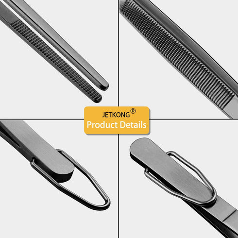 JETKONG Extra Long Kitchen Tweezers, Heavy Duty Stainless Steel Cooking Tweezers Set of 3 (9, 12, 14 Inch)
