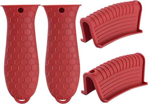 4 pcs Trumoter Silicone Potholders, Assist Pan Holder for Cast Iron Skillets - Red
