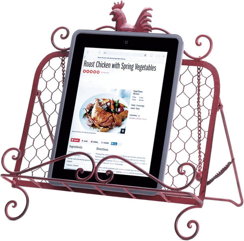Red Rooster Cookbook Stand, 13x9x13.25
