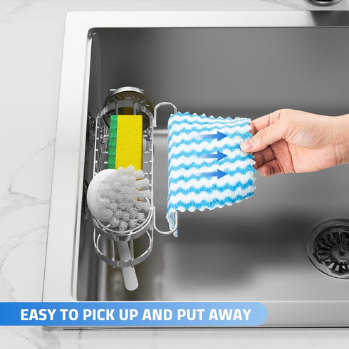 2 Cisily Kitchen Sink Caddy Sponge Holder in The Sink, Stainless Steel Kitchen Sink Organizer, Brush Holder, Dish Cloth