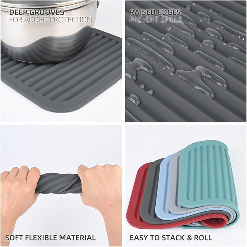 Large Black Silicone Trivets for Hot Pots and Pans, Multi-Purpose Heat Resistant Mat for Kitchen Countertops, Set 2