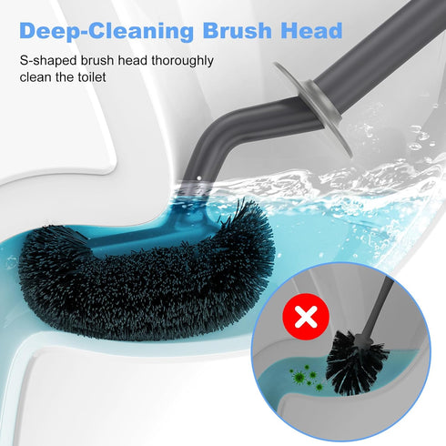 HAMITOR Toilet Bowl Brush Holder Set, Curved Design with Holder for Deep Cleaning, Compact Hidden Scrubber, Gray