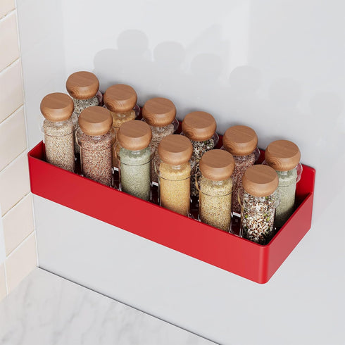 Magnetic Spice Rack for Refrigerator, Kitchen Organizer and Storage Shelf, Red, 4 Pack