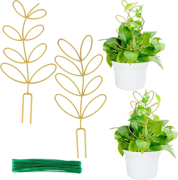 AUGSUN 2 Pcs Gold Trellis Leaf Shape 12 Inch Metal Plant Support