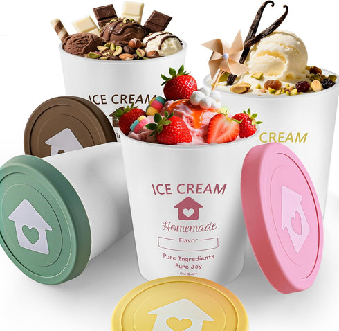 cyrico Ice Cream Containers with Silicone Lids for Homemade Ice Cream, 4