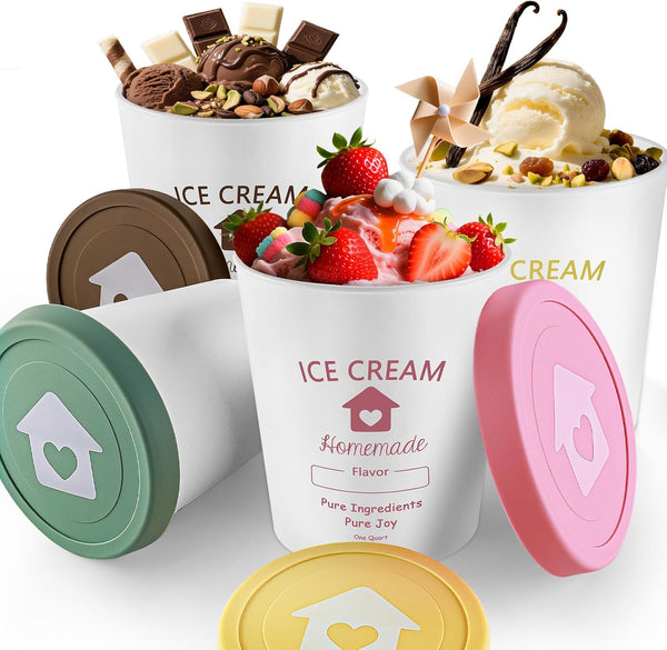 cyrico Ice Cream Containers with Silicone Lids for Homemade Ice Cream, 4