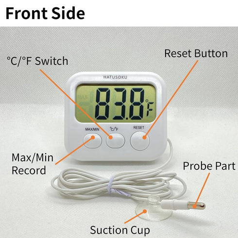 Digital Thermometer with External Sensor, Magnet, Suction Cup for Aquarium, Refrigerator, Freezer (White)