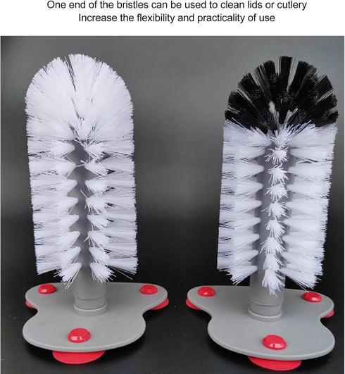 Bottle Cleaning Brush, Plastic Single Head Glass Washer with Suction Cup for Beer Cup, Long Leg Cup, Red Wine Glass