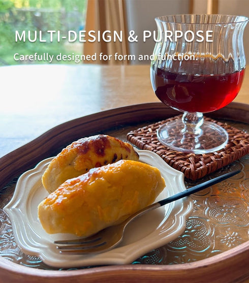 Countertop (Clear,14.5" 10" 1") IwaiLoft Glass Serving Tray with The Crabapple Pattern Glass and Walnut for Kitchen