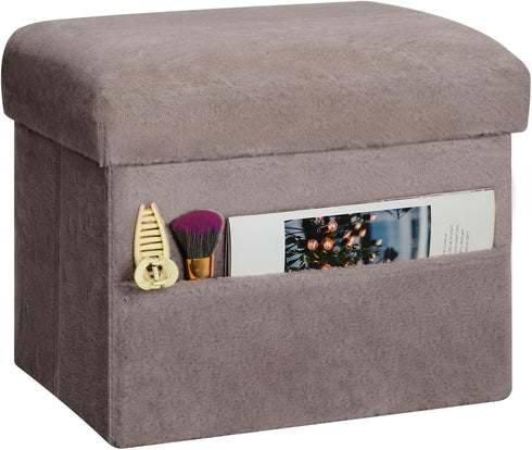 Ottoman with Storage, Folding Soft Fur Ottoman Foot Rest Stool with Thicker