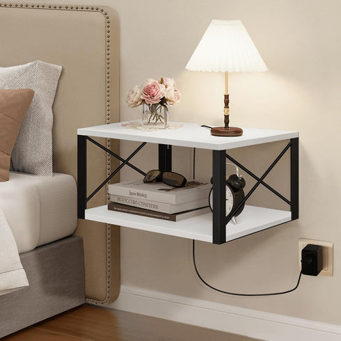 Homode Floating Night Stand, Modern Bedside Shelf Wall Mount, Wood Hanging Nightstand