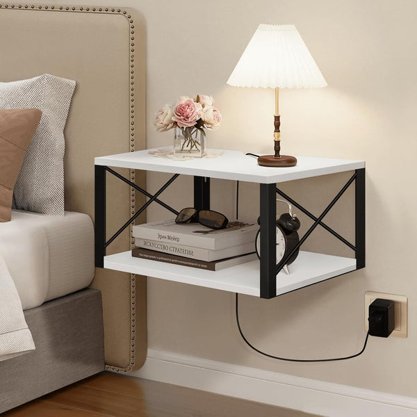 Homode Floating Night Stand, Modern Bedside Shelf Wall Mount, Wood Hanging Nightstand