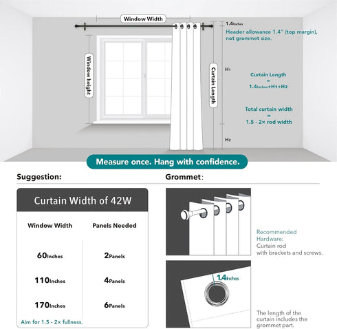 Set 2 42W 84L Inch Grommet Deconovo Blackout Curtains for Bedroom of x Thermal Insulated & Noise Reducing PanelsHome
