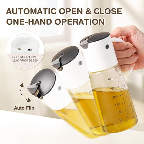 Vucchini Oil Dispenser Bottle Set - 10 oz Olive Oil Dispenser for Kitchen Cooking, Leakproof Glass Cruet