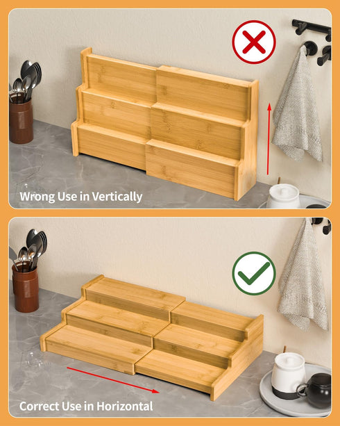3-Tier Organizer(2pack) VenDotbi Spice Rack, Expandable Bamboo Spice Rack Organizer for Cabinet, Kitchen, Pantry