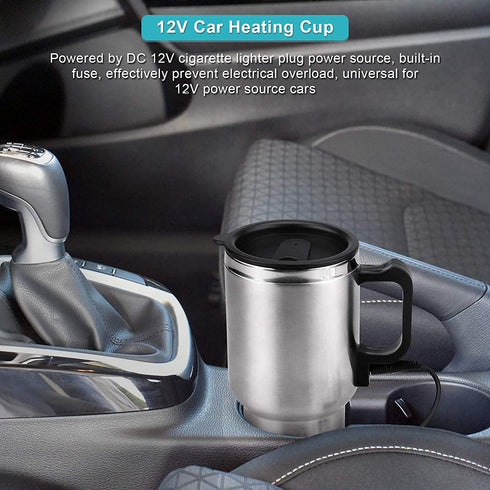 450ML 12V Car Heating Cup, Stainless Steel Electric Kettle Boiler, Portable Coffee Tea Warmer with Cigarette Lighter