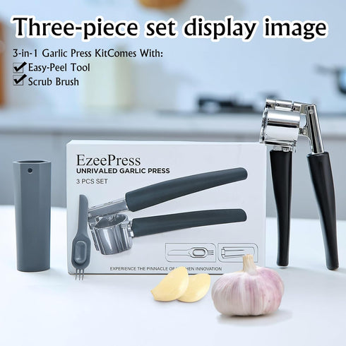 EzeePress Set Garlic Press Mincer, Crusher with Removable Chamber - Ergonomic Handle, Dishwasher Safe, Easy to Clean
