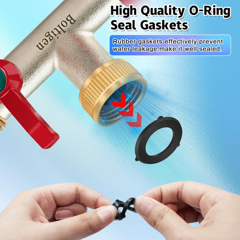 3/4 Splitter2 180 Boltigen GHT Garden Hose Way Heavy Duty Water Hose Splitter, Brass Nickel Plated Outdoor Faucet