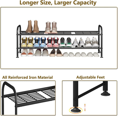2 Closet LINZINAR Shoe Rack Tier Storage Organizer for Entryway Metal Black