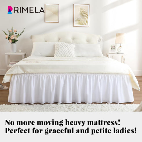 RIMELA White Bed Skirt Queen Size 15 Inch Drop, Elastic Bed Skirting for Bed Base and Frame, Lightweight Adjustable