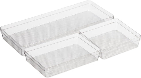 Oggi Set of 3 Clear Drawer Organizers, Ideal for Organizing Kitchen Drawers, Office, Desk, and Bathroom Utensils