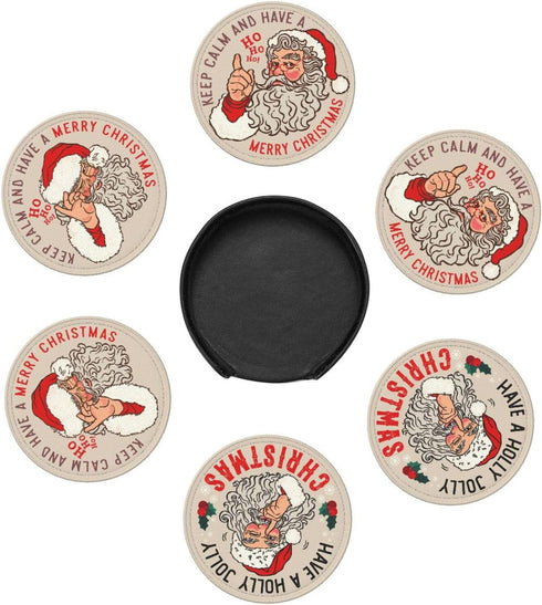 6 Pcs Christmas Santa Claus Drink Coasters with Holder Coasters for Drinks