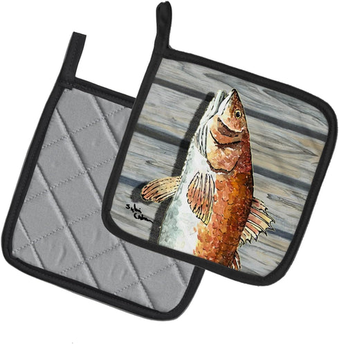Caroline's Treasures 8489PTHD Red Fish Pair of Pot Holders - Kitchen Heat Resistant Hot Pads, 7 1/2 x 7 1/2