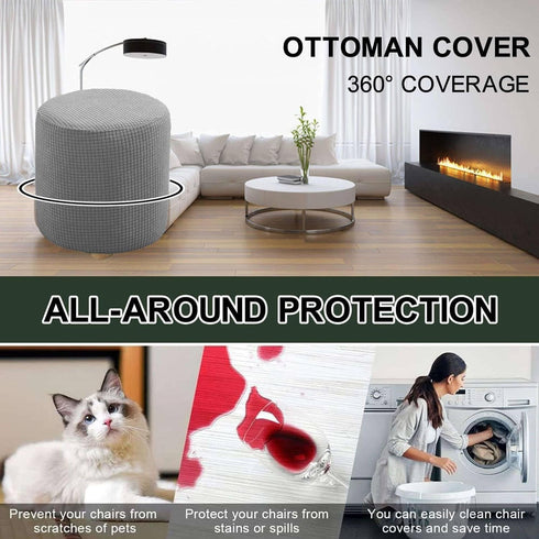 HYGPP Washable(C,20x20IN) Round Ottoman Slipcover Cover Outdoor Small/Large Footstool Protector Covers Stool Ottoman