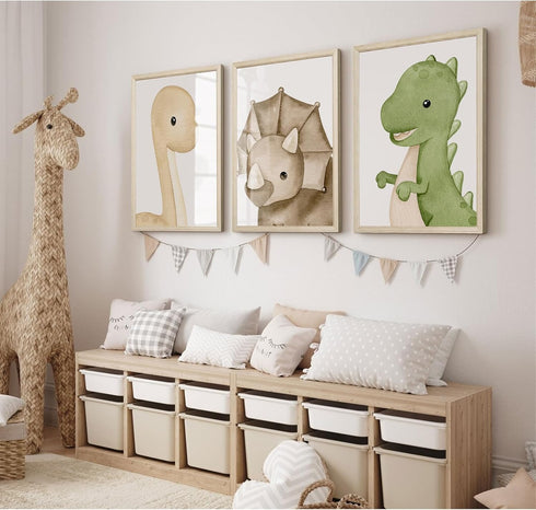 Tanmart 12x16 Inch Set 3 Dinosaur Wall Art Kids Boys Room Canvas Wall Decor Dino Nursery Wall Art Pictures Baby