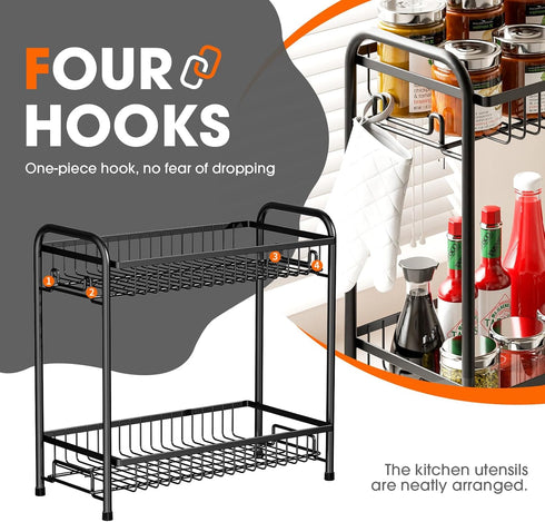 Countertop, 2-Tier Spice Rack for Standing Sturdy Metal Seasoning Organizer Holder, Space Saving Spice Shlef