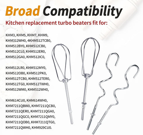 Hand Mixer Beater & Dough Hooks Compatible with KitchenAid Hand Mixer Attachments, Stainless Steel Replacement Parts
