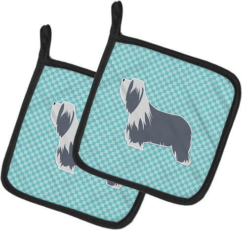 Caroline's Treasures BB3717PTHD Bearded Collie Checkerboard Blue Pot Holders, Kitchen Heat Resistant, 7 1/2 x 7 1/2