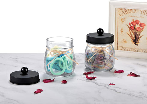 SheeChung 4 Pack Apothecary Jars with Lids, Bathroom Organizers and Storage, Small Mason Jars for Q-tips, Cottons,