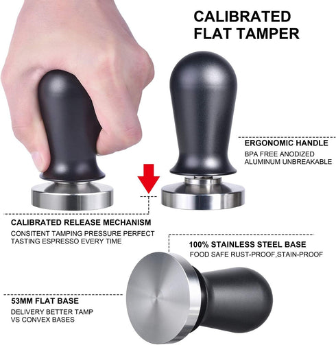 53mm Calibrated Espresso Tamper, Professional Coffee Tamper with Spring Loaded Anodized Aluminum Handle, Stainless