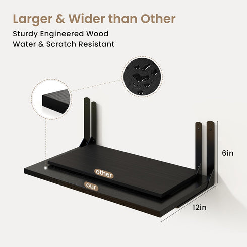 12 Inch Set 2, 16W 12D Fun Memories Floating Shelves for Wall, Deep Floating Shelves of Wall Mounted Shelf with Metal