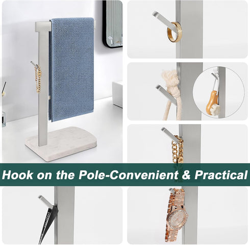 Hand Towel Stand for Bathroom with Marble Base, 304 Stainless Steel L Shape Towel Rack, Free-Standing Bar for Kitchen