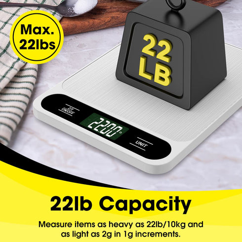 Food Scale White, 22lb/10kg Digital Kitchen Scale for Baking, Cooking, Weight Loss