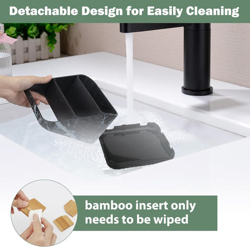 Bamboo Toothbrush Holders for Bathroom Counter Organizer - 6 Slots for Family, Electric Toothbrush Holder, Black Marble