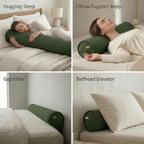 Cozy Sleep,47 7.87 Inches,Avocado Cuddle Pillow Corduroy Long Body Pillow for Adults, Bolster Pillow for Bed, Soft