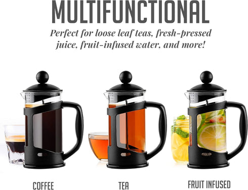 OVENTE French Press Coffee Maker, 12 Ounce with Heat Resistant Borosilicate Glass & Stainless Steel Filtration, Black