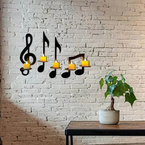 Set 4 MANMAOHE Black Music Note Wall Sconce Metal Wall Sconce Candle Holder of Wall Mount Tea Light Candle Holders