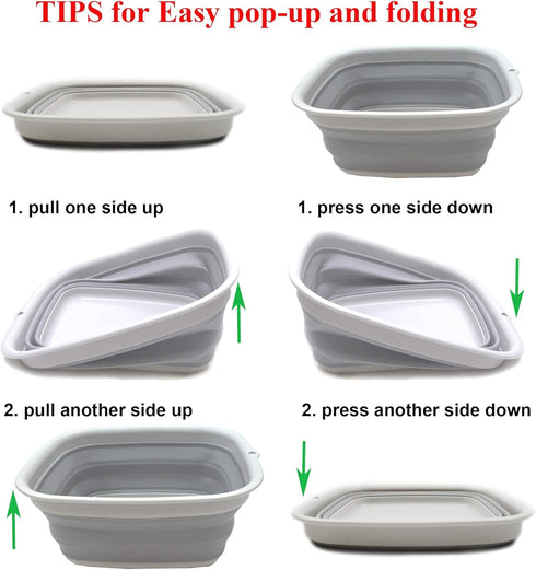 SAMMART 7.7L (2 Gallon) Collapsible Tub - Foldable Dish Tub, Portable Washing Basin (Grey, S)