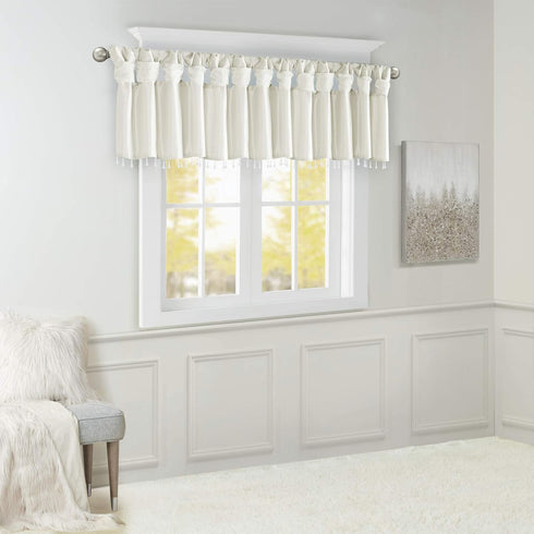 Madison Park Emilia Faux Silk Valance, DIY Twist Tab Top Finish with Beads, Window Curtain for Living Room, 26"L x 50"W