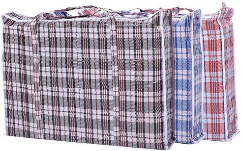 Simply Home Set of 4 Large Checkered Plastic Storage Bags with Zipper & Handles, Size 18.5"x18.5"x5.5"