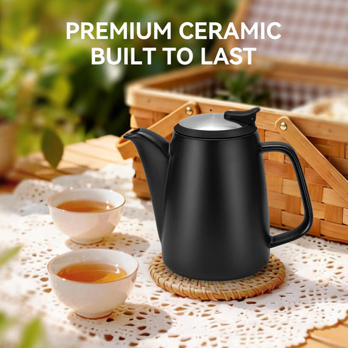 32 oz Ceramic Teapot with Infuser, Loose Leaf Tea Pot Ceramic with Removable Stainless Steel Infuser, Mess-Free Loose