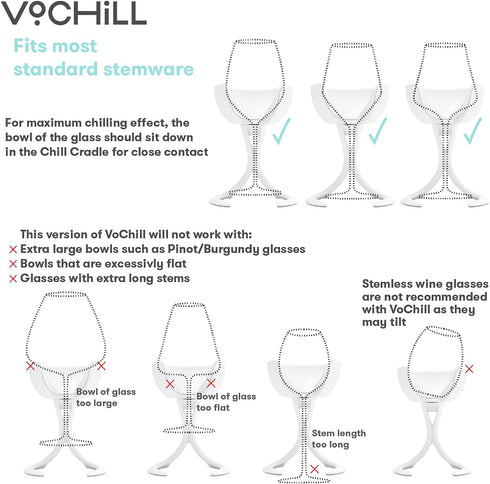 VoChill Stemmed Wine Glass Chiller | Made in USA | Quartz Single - Keeps Wine Perfectly Chilled in Your Glass