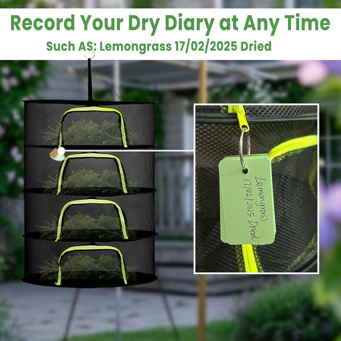 4 24" Layer Herb Drying Rack Hanging with Garden Pruning Shears, Large Zipper, Hook & Notepad, Foldable Drying Rack