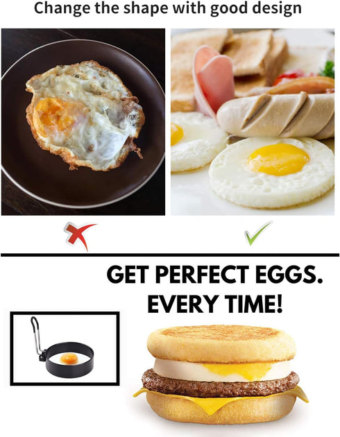 4 Pack Stainless Steel Egg Ring Molds, Non-Stick Metal Shaper Circles for Fried Egg McMuffin Sandwiches