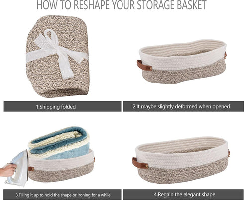 Woven Storage Basket for Toilet Tank Top, Farmhouse Organizing Decor for Bathroom, Table, Counter 13"x5.9"x4" Apricot